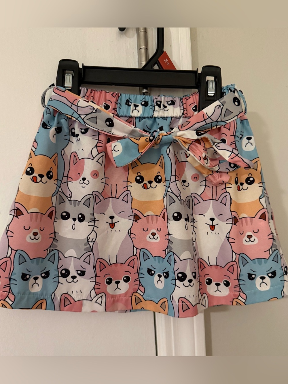 Girls Kawaii Cartoon Cat Print Skirt with Tie Belt Size 110 (4T/5)